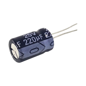 Capacitor Electrolítico Radial de Aluminio de 220 µFd a 25 Vcd.