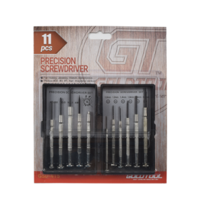 Juego de 11 Mini-desarmadores de Precisión; 6-Planos, 3-Phillips, 1-Punzón y 1-Magneto, almacenados en estuche de plástico.