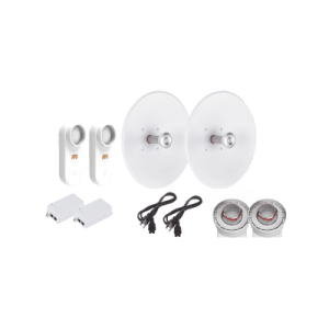 Enlace completo de 2 radios C5X con antenas UD-TP-27 (27 dBi), rango de frecuencia extendida (5.1 a 6.4 GHz),  incluye inyector POE y cable de alimentación y adaptador para la antena