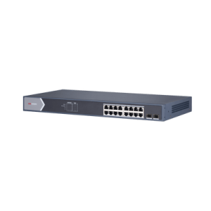 Switch Gigabit PoE+ / Administrable / 16 puertos 10/100/1000 Mbps PoE+ / 2 puertos SFP / configuración remota desde Hik-ProConnect / PoE hasta 250 metros / 225 W