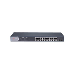 Switch Gigabit PoE+ / Administrable / 24 puertos 10/100/1000 Mbps PoE+ / 2 puertos SFP / configuración remota desde Hik-ProConnect / PoE hasta 250 metros / 370 W
