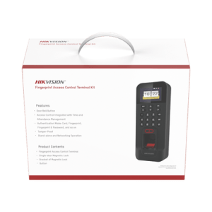 Kit de Control de Acceso TODO INCLUIDO con Lector de Huellas y Tarjetas compatible con App HIKConnect / Incluye Electroimán  Botón de Salida y Montajes Z y L para imán (DS-K1T804)