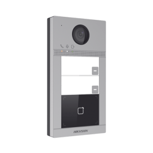 Videoportero IP (IP65 + IK08) con Llamada y apertura desde APP Hik-Connect / Soporta 2 Departamentos / PoE Estandar  / Interfaz WEB para configuración / 2 puertas