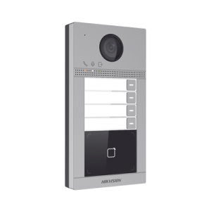 Videoportero IP (IP65 + IK08) con Llamada y apertura desde APP Hik-Connect / Soporta 4 Departamentos / PoE Estandar / Interfaz WEB para configuración / 2 puertas