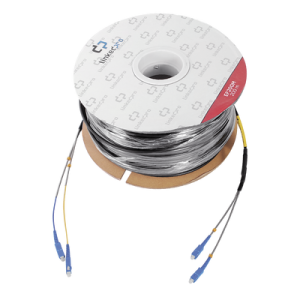 Carrete de Fibra Óptica Monomodo con conectores SC-SC Duplex, Reforzada con Kevlar, de 200 metros