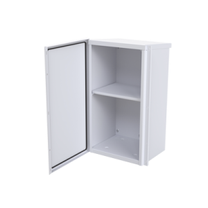 Gabinete Acero Galv. para 2 Baterías PL110D12  (400 x 730 x 300mm). Puerta Sin Ventilación. Acc. para piso o poste No incluidos.