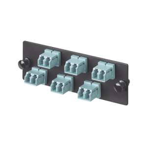 Placa Acopladora de Fibra Optica FAP, Con 6 Conectores LC Duplex (12 Fibras), Para Fibra Multimodo OM3/OM4, Color Aqua