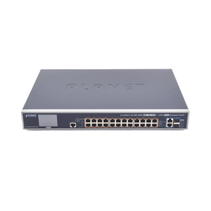 Switch Administrable L3, 24 puertos Gigabit PoE 802.3bt, 2 puertos 10G SFP+, Pantalla Tactil, Fuente Redundante, (600W)