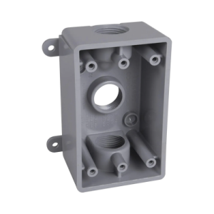 Caja Multigang de Acero Galvanizado de 2 Gangs, profundidad de 2-1/2". Cuenta con 12 KO concéntricos para tubería de 1/2" y 3/4".