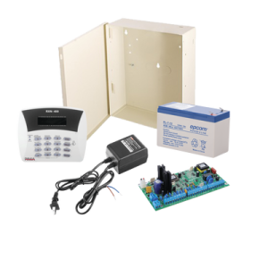 Kit de Alarma Hunter8 para uso de Transmisor Radio incluye Panel de Alarma, Teclado, Gabinete, Batería de 7Ah y Transformador.