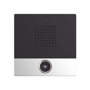 Mini Intercomunicador para hotelería y hospitales, con diseño elegante, PoE, 1 botón, 1 relevador integrado de salida y entrada.