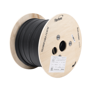 Carrete de 1 km de Fibra Óptica Aérea Mini Figura 8 G.657A2 tipo Drop, Monomodo de 2 Hilos (bifibra), Color Negro