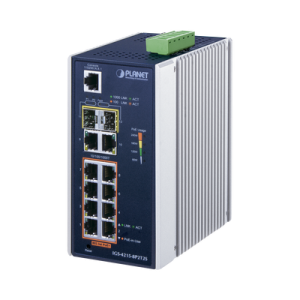 Switch industrial Administrable L2 de 8 puertos Gigabit c/PoE 802.3at + 2 puertos Gigabit + 2 puertos SFP (240W)