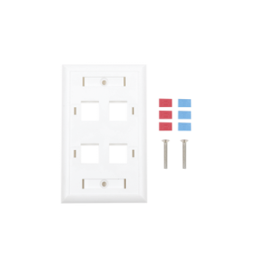 Placa de pared de 4 puertos, Keystone, con espacio para etiqueta, Color blanco