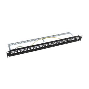 Patch panel modular Blindado (STP) de 24 puertos, con barra para organizar cable