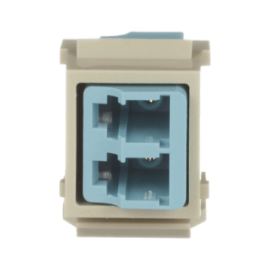 Módulo Acoplador LC Duplex, para Fibra Óptica Multimodo OM1/OM2, Tipo Keystone, Color Aqua