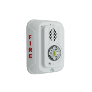 Sirena con Lámpara LED Estroboscópica / a 2 Hilos / Montaje en Pared / 12 o 24 Vcd / Configuración Estroboscópica Seleccionable / Texto en Inglés / Color Blanco