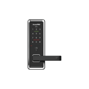 Cerradura inteligente con teclado Touch Screen, Apertura con tarjeta Mifare /Contraseña y Llave de emergencia de diseño compacto para puertas de perilla simple