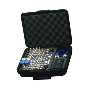 Mega Kit de Adaptadores UNIDAPT de 74 piezas, en conjunto todos los del RFA-4019 y RFA-4023-01 así como 2 Cables UNIDAPT, un Barril-Machos y un Probador de Cables en un solo estuche con bisagras.