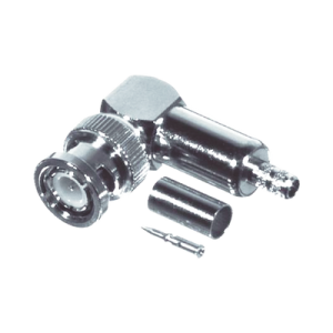 Conector BNC Macho en Ángulo Recto, Anillo Plegable / RG-58/U, RG-142/U, Niquel /Oro /Teflón.