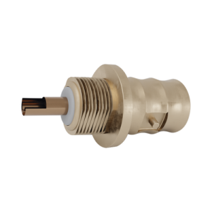 Conector BNC Hembra para Chasis, Soldable, Montaje Frontal D-Plano, Sin Herraje, Níquel/ Oro/ Teflón.