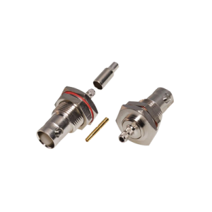 Conector BNC Hembra /Chasis en D-Plano, Anillo Plegable/ RG-316/U, Niquel/Oro/Teflón.