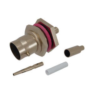 Conector BNC Hembra/ Chasis en D-Plano de Anillo Corto/ RG-174, RG-316, Níquel/Oro/Teflón.â€‹