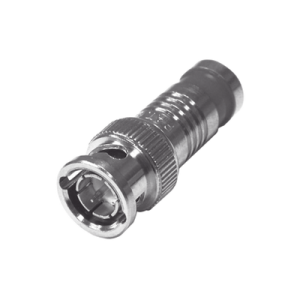 Conector BNC Macho de 75 Ohm, Montaje de Compresión Axial para RG-59/U, Níquel/ Oro/ Teflón.