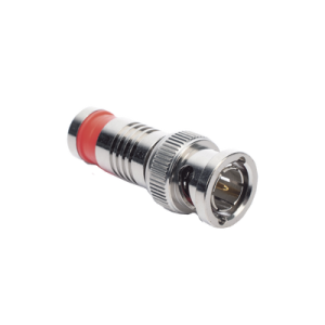 Conector BNC Macho en 75 Ohm, Montaje de Compresión Axial para Cable Coaxial RG-6/U, Níquel/ Oro/ Teflón.