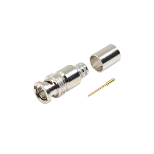 Conector BNC Macho de 75 Ohm, Anillo Plegable, para Cable 8238, RG-11/U, Níquel/ Oro/ Teflón.