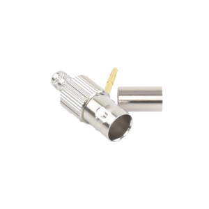 Conector BNC Hembra, 75 Ohm, Anillo Plegable, para RG-59/U, Níquel/ Oro/ Delrin.