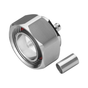 Conector DIN 7-16 Macho de Pin Cautivo, Anillo Plegable para Cable RG-8/X, LMR-240, Bronce Blanco/ Plata/ Teflón.â€‹