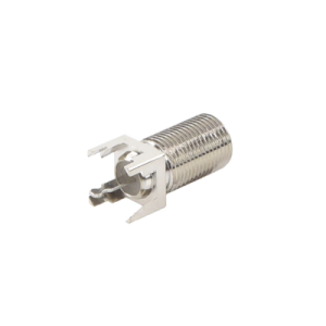 Conector F Hembra para PCB de Montaje Vertical, Níquel/ Estaño/ Polietileno.