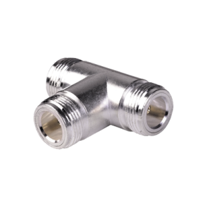 Adaptador en T, Triple Conectores N Hembra, Plata/ Oro/ Teflón.