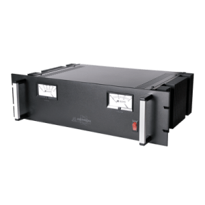 Fuente de poder 13.8Vcd, 50A, lineal regulada con circuito cargador de baterías, medidores, para instalación en rack