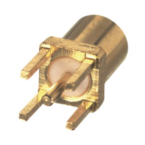 Conector MMCX Hembra para Montaje Vertical con 4 Patas y Terminal para soldar en PCB, Oro/ Oro/ Teflón.