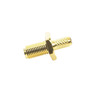 Conector SMA Hembra Inverso de Chasis en D Plano, Anillo Plegable para Cable RG-142/U, Oro/ Oro/ Teflón.
