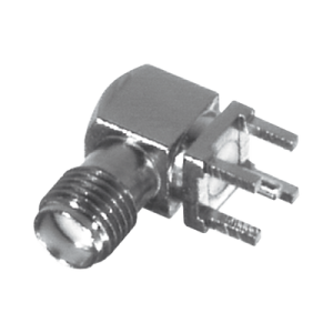 Conector SMA Hembra en Ángulo Recto con Terminal y 4 Patas para Montaje PCB, Níquel/ Oro/ Teflón.​