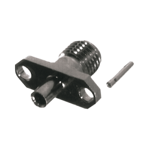 Conector SMA Hembra para Panel de 2 Hoyos para Cable Semi-Rigido de 0.085", Grupo SR1 Níquel/ Oro/ Teflón.