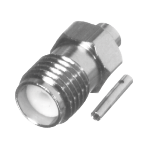 Conector SMA Hembra en Línea para Cable Semi-Rígido de 0.085" de Diámetro, Grupo SR1, Níquel/ Oro/ Teflón.