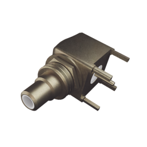 Conector SMB Hembra (PIN Macho) en Ángulo Recto para Montaje en PCB, 4 Patas, Oro/ Oro/ Teflón.​