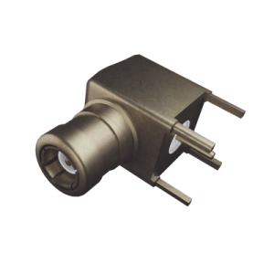 Conector SMB Macho (PIN Hembra) en Ángulo Recto, con Terminal y 4 Patas para Montaje en PCB, Oro/ Oro/ Teflón.​