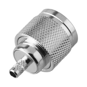 Conector N Macho de Rosca Izquierda, Anillo Plegable para Cable RG-58/U, Grupo C, Níquel/ Oro/ Teflón.