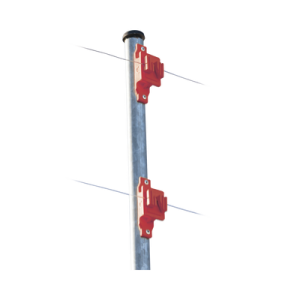Aislador de Paso color Rojo reforzado para cercos eléctricos, resistente al clima extremoso