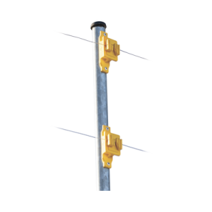 Aislador de Paso color Amarillo reforzado para cercos eléctricos, resistente al clima extremoso