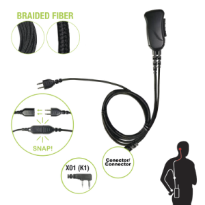 Cable de fibra trenzada serie SNAP compatible con KENWOOD conector de 2 pines para auricular