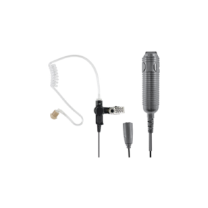 Heavy Duty 3-Wire Surveillance Kit: Features acoustic tube earphone with TWIST CONNECTOR, remote PTT switch and low-profile lapel microphone. Straight cable.