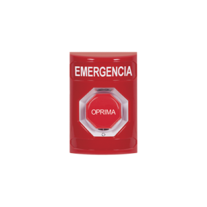 Botón de Emergencia en Español,  Color Rojo, Acción Mantenida, Girar para Restablecer y LED Multicolor