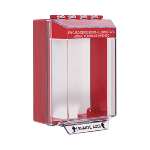 Cubierta Universal Transparente de Bajo Perfil con Espaciador y Texto de Incendio en Español