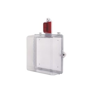 Gabinete Mediano de Policarbonato Transparente Súper Resistente con Sirena/Estrobo y Cerradura Manual